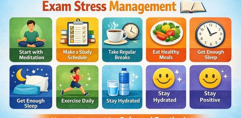 Boost your exam performance with a stress-free routine! 📚✨
Follow these simple daily habits to stay focused, healthy, and positive during exams.