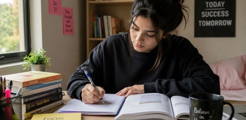 Focused Student Studying at Desk – Study Motivation and Success Mindset