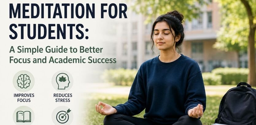 Student practicing meditation on a university campus to improve focus, reduce stress, and achieve better academic success.